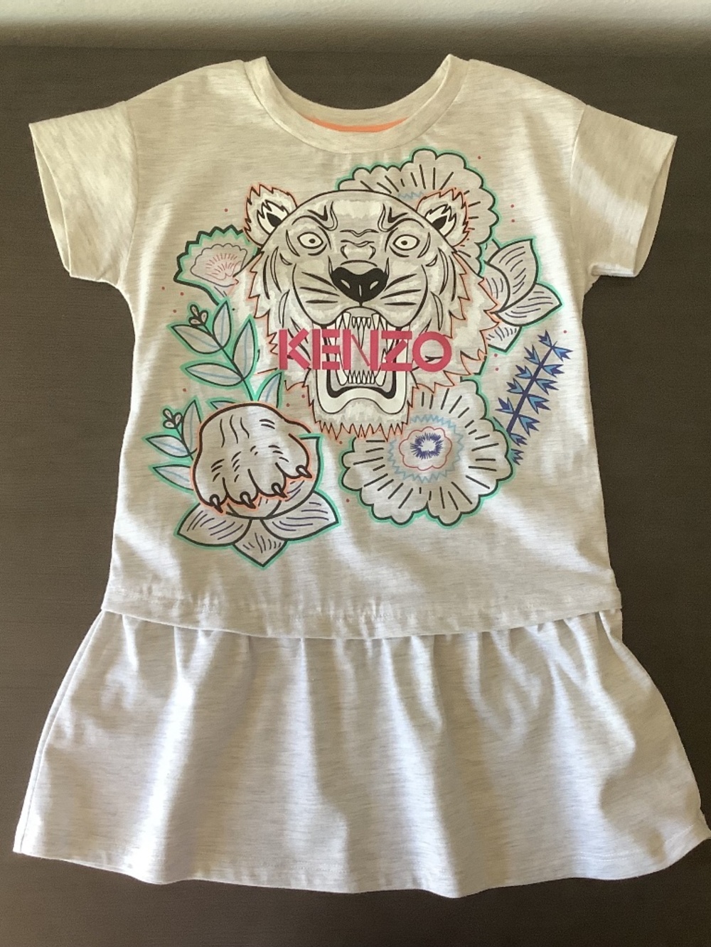 Kenzo Girls Tiger Graphic Logo Gray Toddler/Baby Dress Size 4 Authentic Peplum